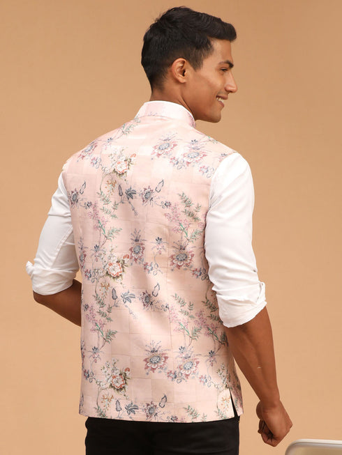 Light Pink Floral Printed Nehru Jacket